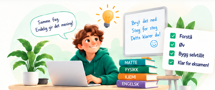 Elev som får en idé mens han lærer ved datamaskinen